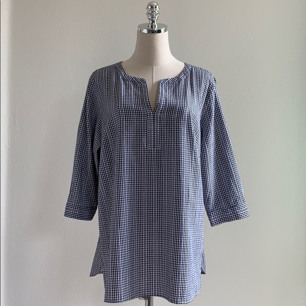 Talbots Plus Blk/Wht Buffalo Plaid Popover Top 1X